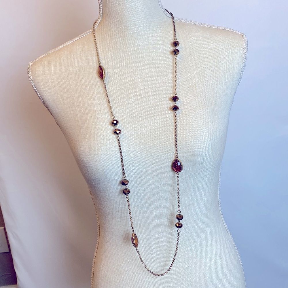 Long Golden Bib Necklace